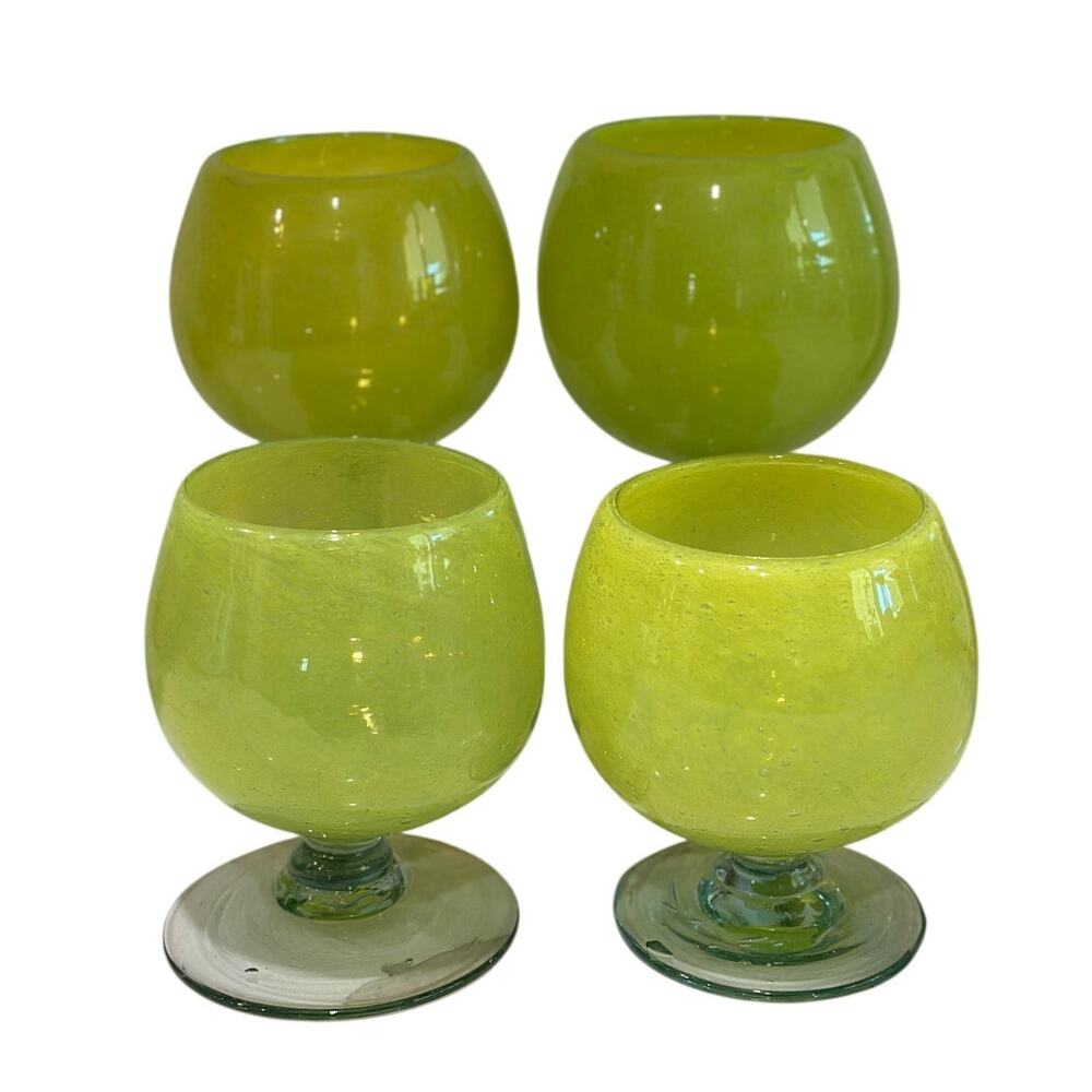 Pottery Barn Green Hand-Blown Glass Goblets – Set of 4